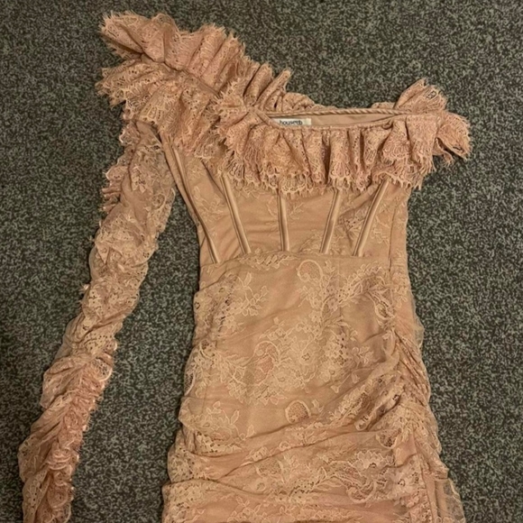 Adele Biscuit Asymmetric Mini Ruffle Dress - *REPAIRED* - Picture 3 of 5